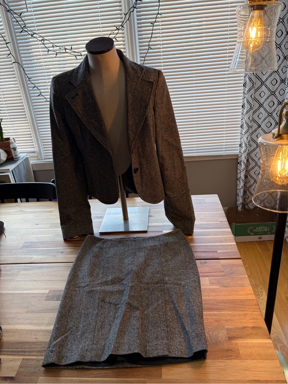 French Connection Blazer & Pencil Skirt | Gray Tweed Virgin Wool & Silk